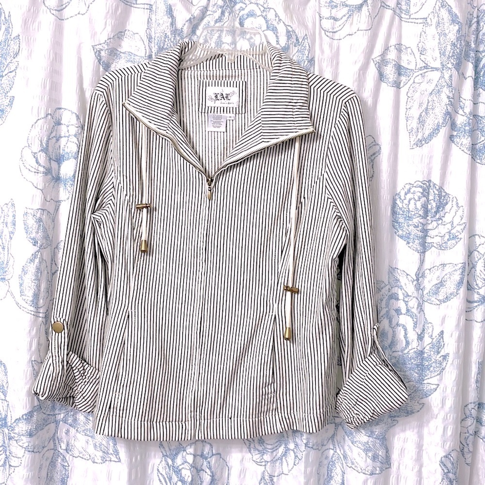 Women’s Live a Little black and white striped zip up jacket